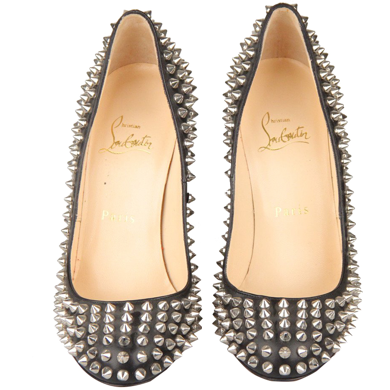 

Christian Louboutin Black Fifi Silver Spikes Heel Pumps Size