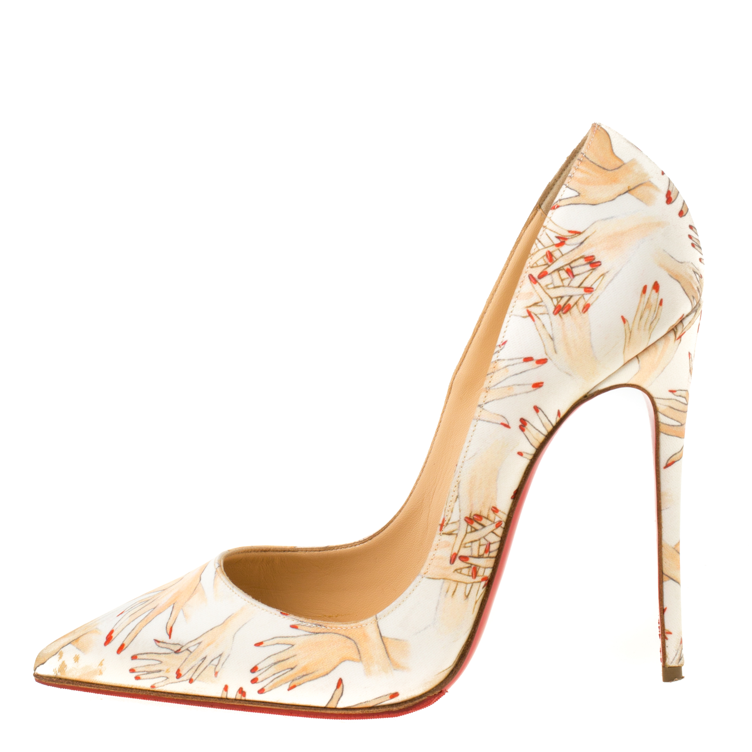 

Christian Louboutin White/Cream Printed Satin Tissu Beauty So Kate Pointed Toe Pumps Size