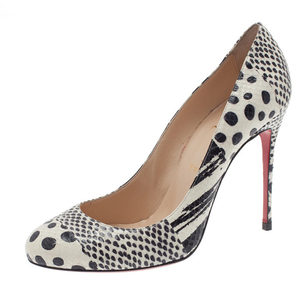 مملوكة مسبقًا Christian Louboutin Black and White Watersnake Fifi Pumps Size 40.5