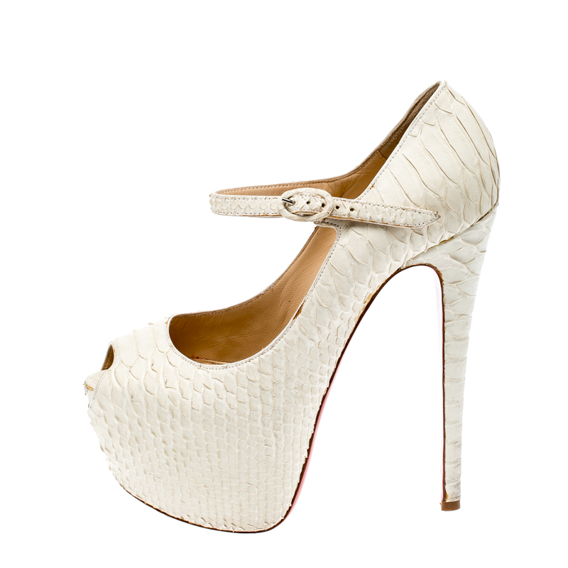 

Christian Louboutin White Matte Python Lady Highness Peep Toe Pumps Size