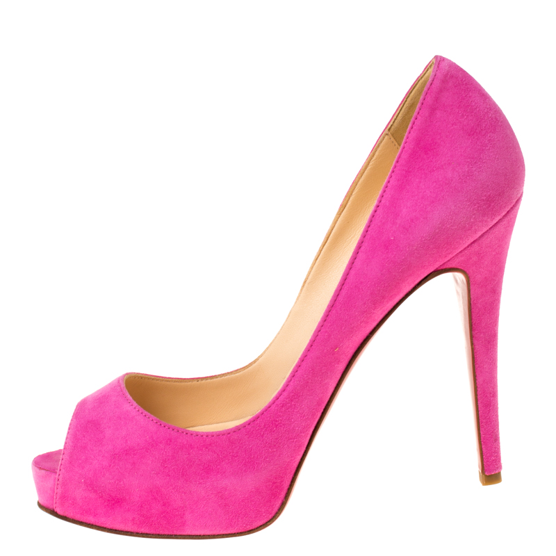 

Christian Louboutin Pink Suede Hyper Prive Peep Toe Platform Pumps Size