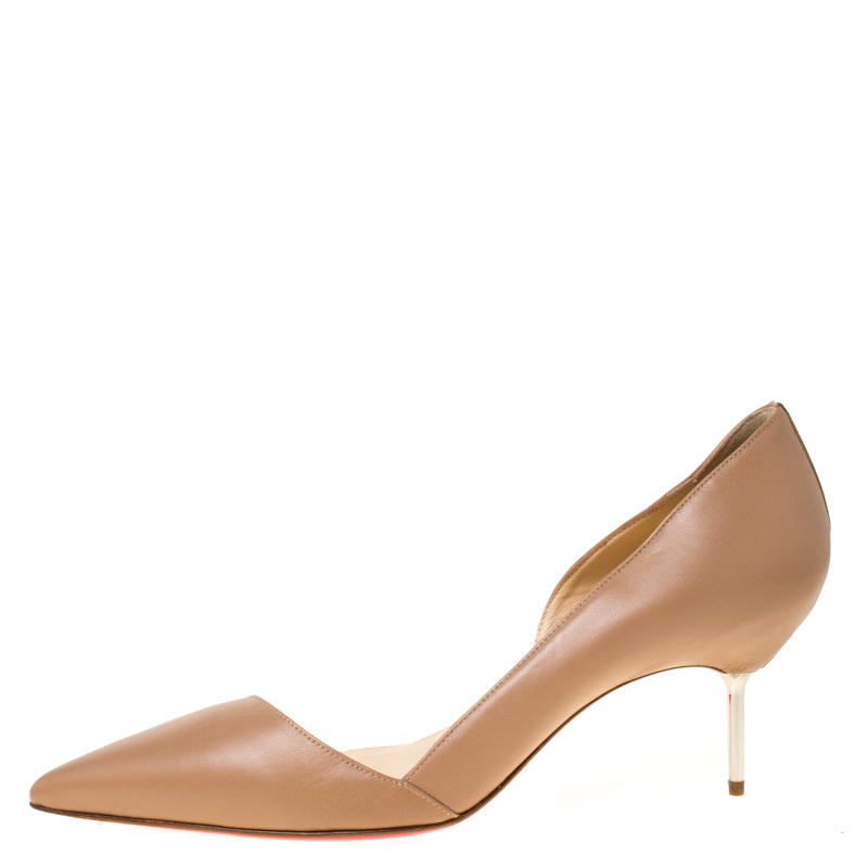 

Christian Louboutin Beige Leather D'Orsay Metal Heel Pumps Size