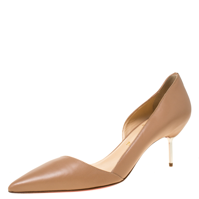 Pre Owned Christian Louboutin Beige Leather D'Orsay Metal Heel Pumps Size 40