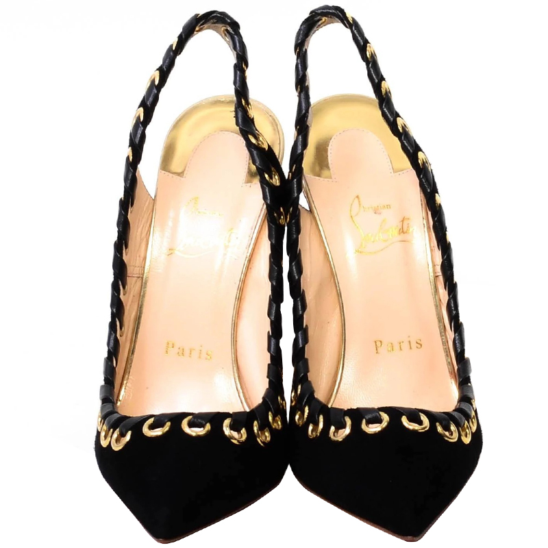 

Christian Louboutin Black Suede Ostri Grommet 120 Pumps Size