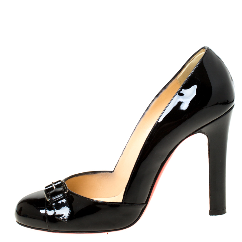 

Christian Louboutin Black Patent Leather Lilibelt Buckle Detail Pumps Size