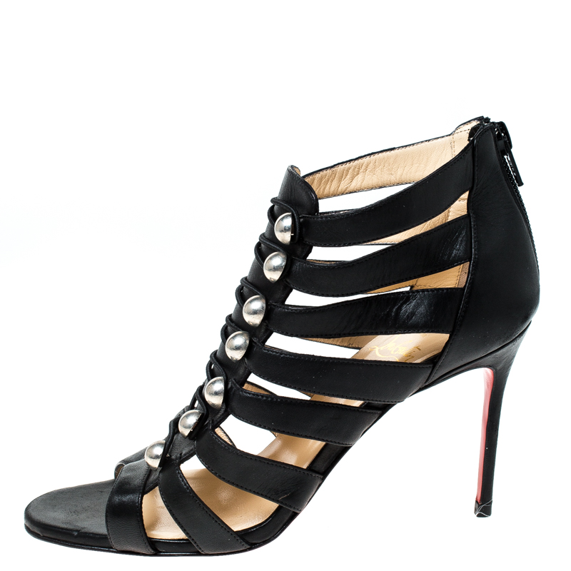 

Christian Louboutin Black Leather Denis Cut Out Open Toe Booties Size