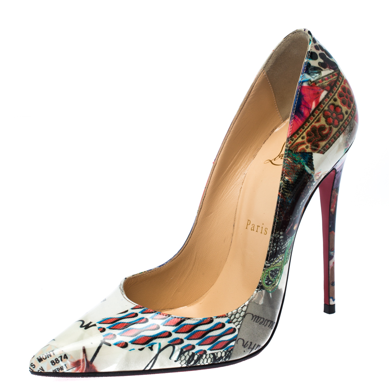 مملوكة مسبقًا Christian Louboutin Multicolore Printed Patent Leather Pointed Toe So Kate Pumps Size 37