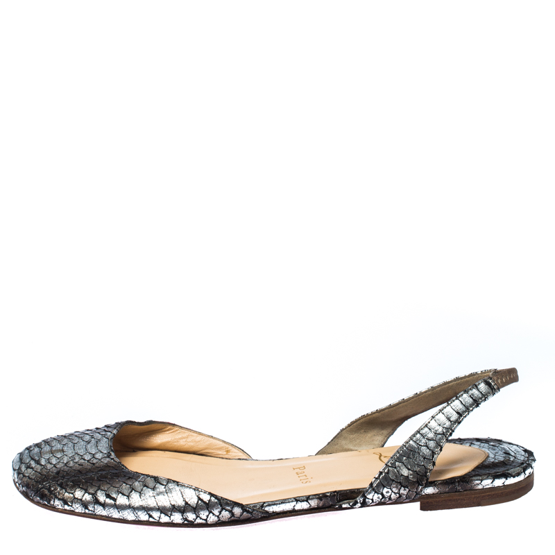 

Christian Louboutin Silver/Black Python Slingback Flats Size