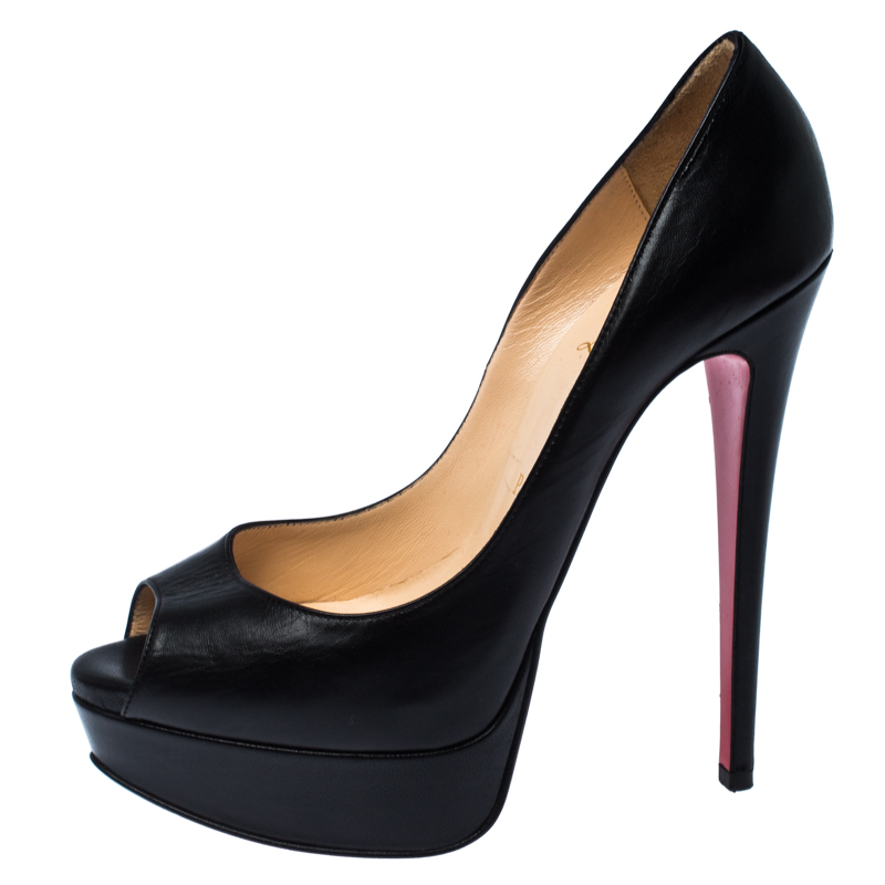 

Christian Louboutin Black Leather Lady Peep Toe Pumps Size