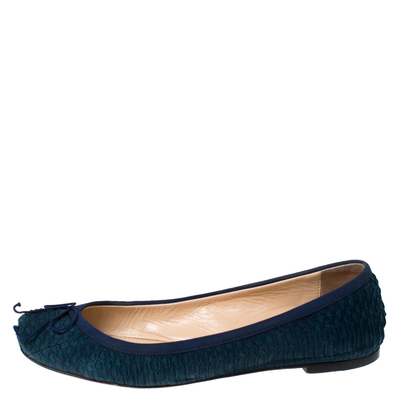 

Christian Louboutin Blue Python Leather Rosella Bow Ballet Flats Size