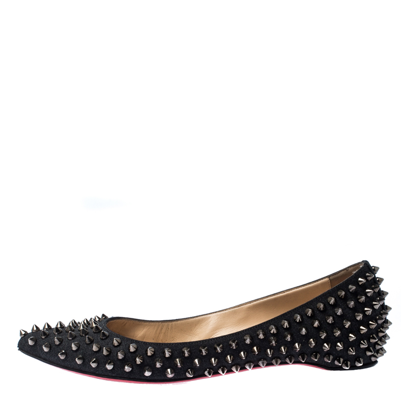 

Christian Louboutin Black Canvas Spike Pointed Toe Ballet Flats Size