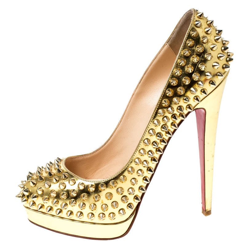 

Christian Louboutin Metallic Gold Leather Alti Spike Platform Pumps Size