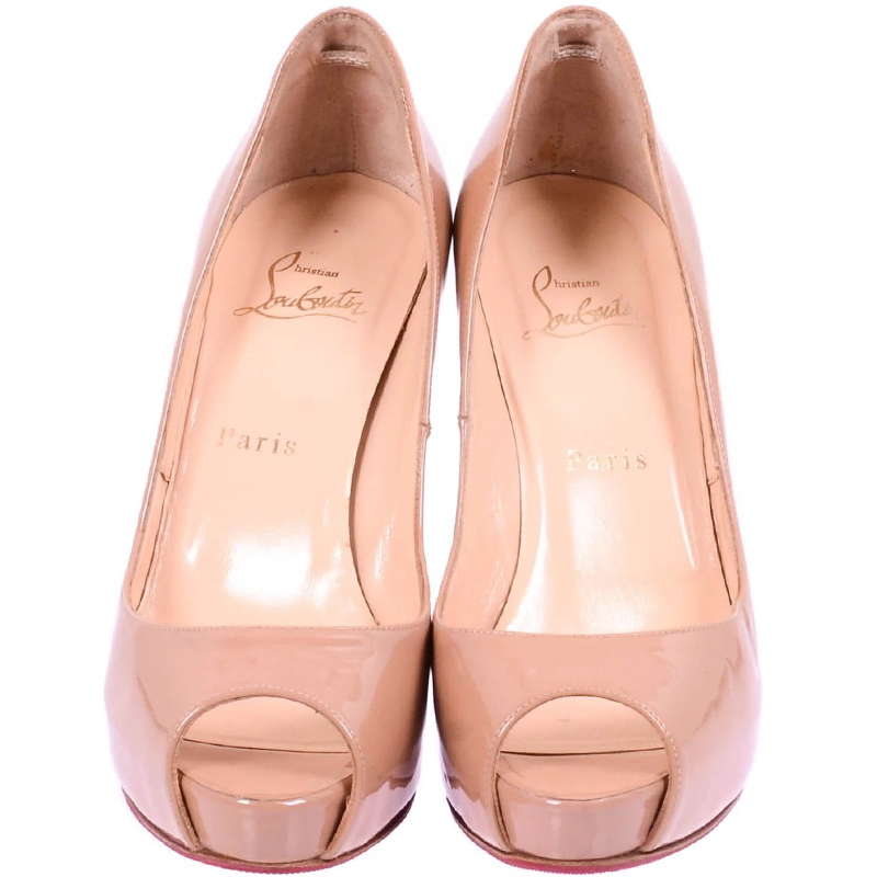 

Christian Louboutin Nude Patent Leather Peep Toe Pumps Size, Beige