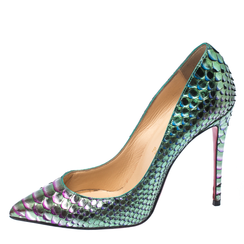 

Christian Louboutin Two Tone Python Leather Pigalle Follies Pointed Toe Pumps Size, Green