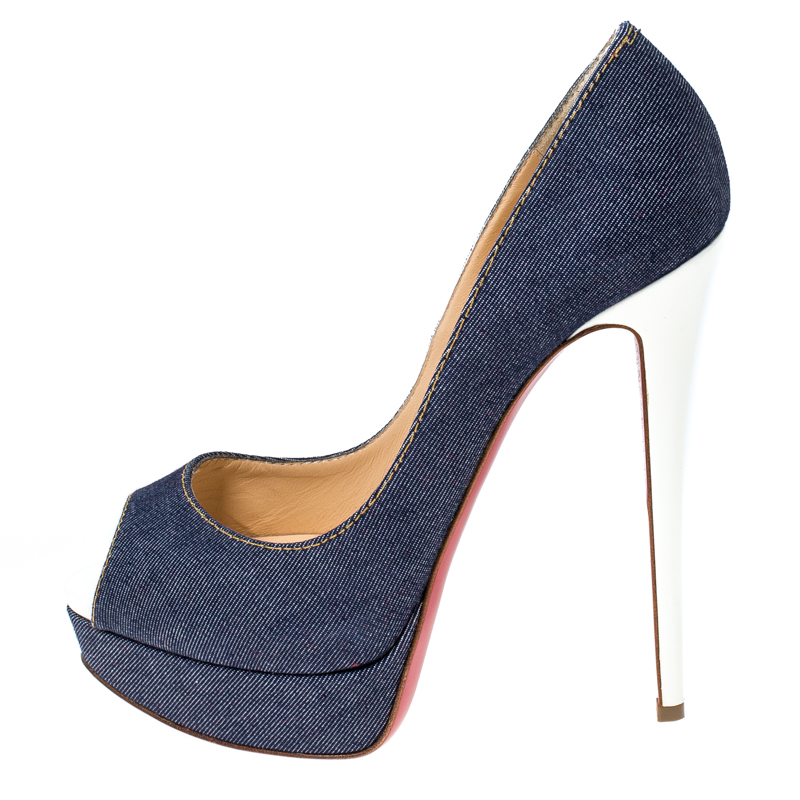 

Christian Louboutin Blue Denim Peep Toe Platform Pumps Size