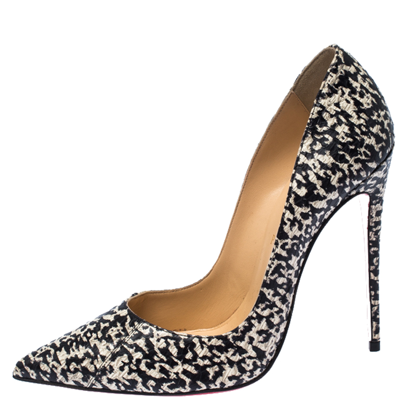 

Christian Louboutin Black/White Python So Kate Pointed Toe Pumps Size