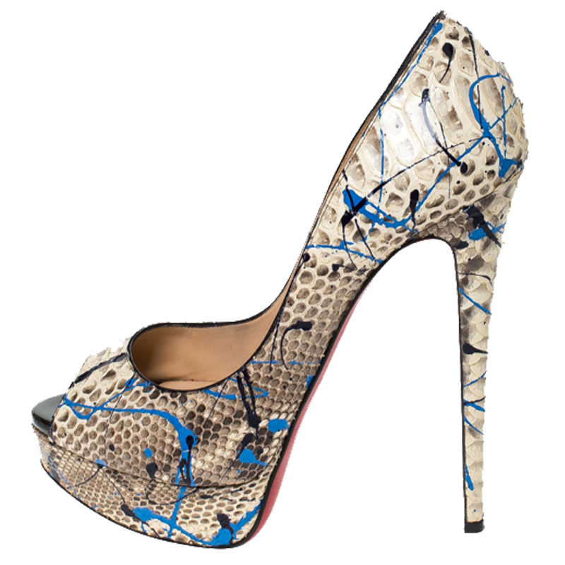 

Christian Louboutin Multicolor Python Leather Lady Peep Vulcano Pumps Size