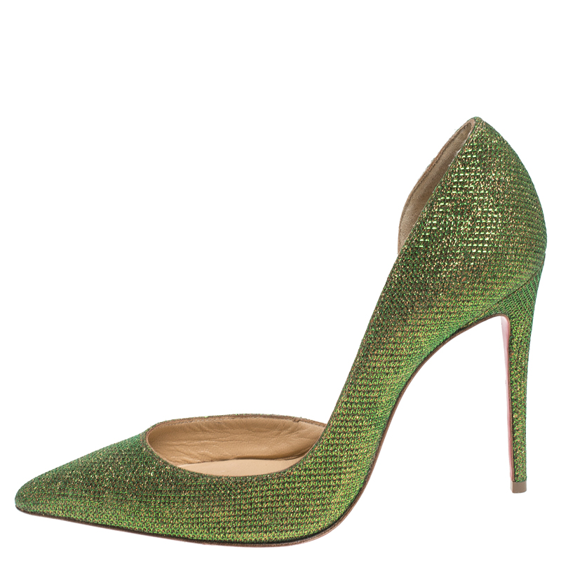 

Christian Louboutin Green Glitter Fabric Iriza D'orsay Pumps Size