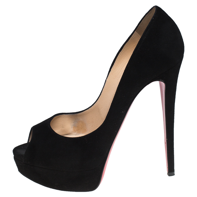 

Christian Louboutin Black Suede Lady Peep Toe Platform Pumps Size