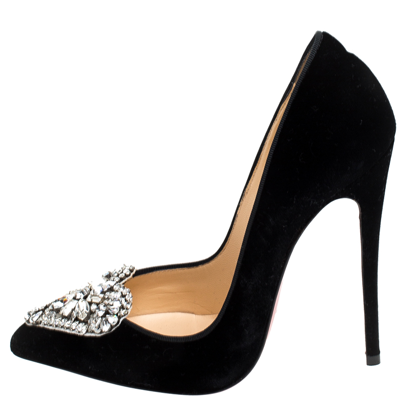 

Christian Louboutin Black Crystal Embellished Velvet Diva Cora Pointed Toe Pumps Size