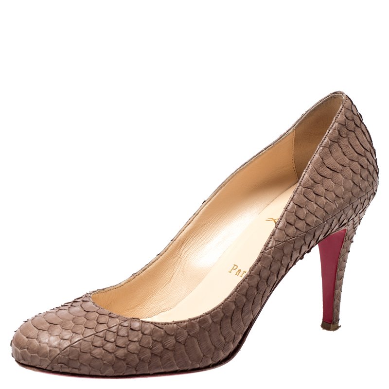 Pre Owned Christian Louboutin Brown Python Leather Pumps Size 37