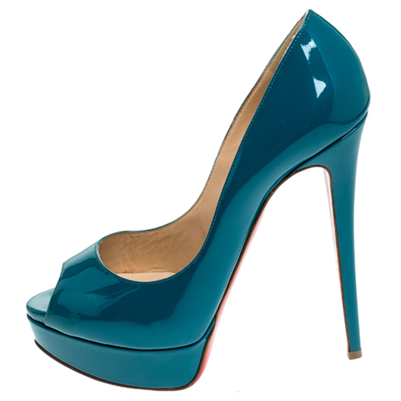 

Christian Louboutin Green Patent Leather Lady Peep Pumps Size