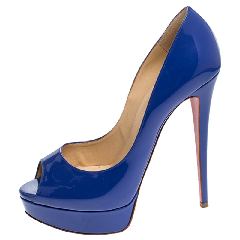 

Christian Louboutin Blue Patent Leather Lady Peep Pumps Size