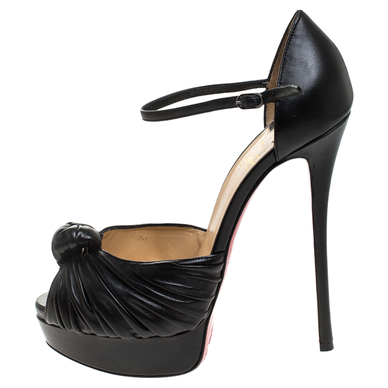 

Christian Louboutin Black Leather Marchavekel Platform Ankle Strap Sandals Size