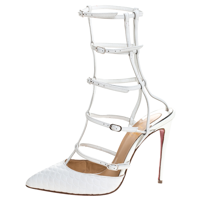 

Christian Louboutin White Leather Kadreyana Strappy Sandals Size