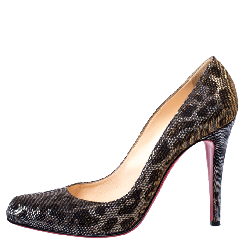 

Christian Louboutin Metallic Gold/Silver Leopard Print Lamè Fabric Decollete Pumps Size