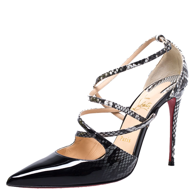 Christian Louboutin Black Ombre Python Print Patent Leather Fliketta Pointed Toe Pumps Size 37.5