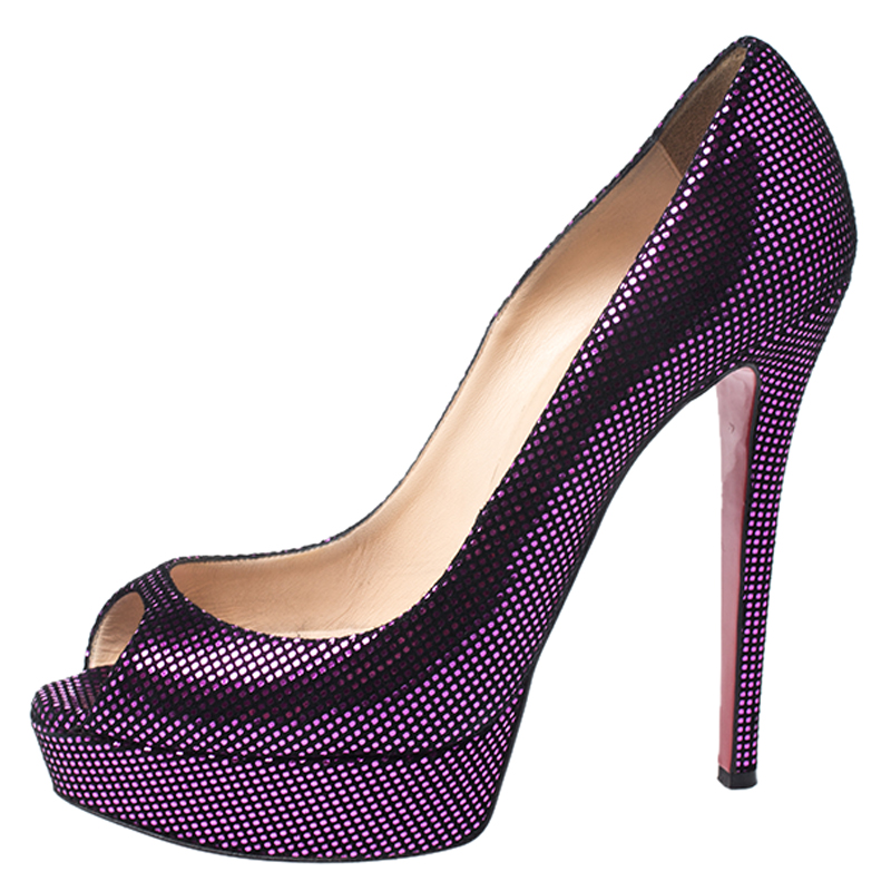 

Christian Louboutin Purple/Black Suede Lady Peep Toe Pumps Size