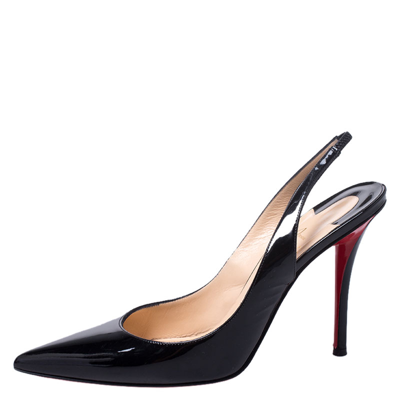 

Christian Louboutin Black Patent Leather Pointed Toe Slingback Sandals Size