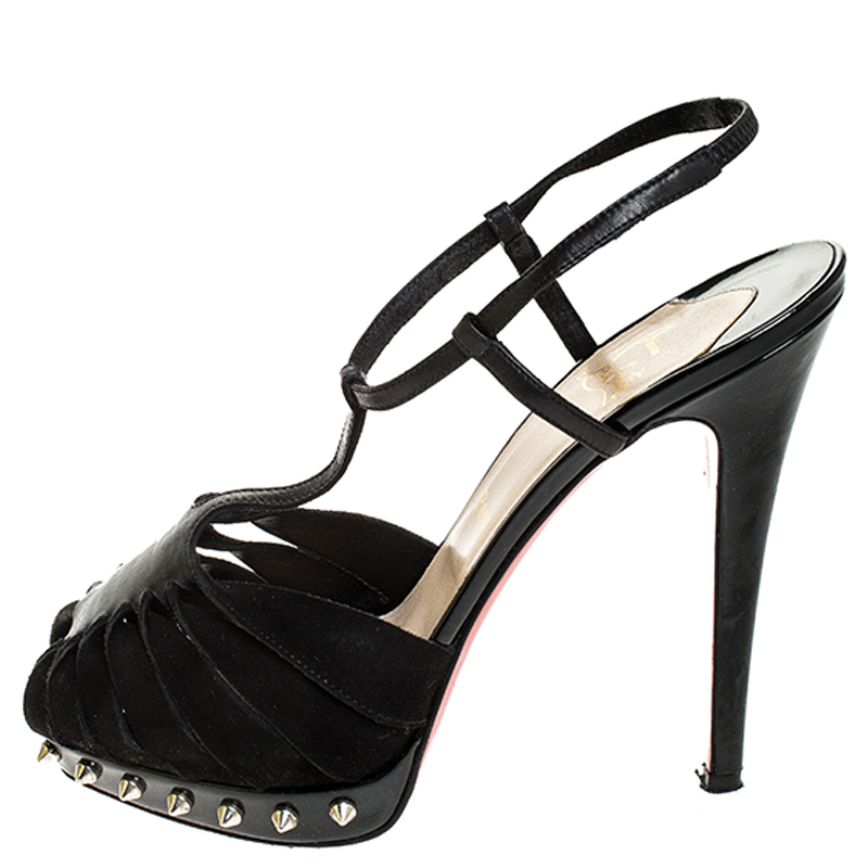 

Christian Louboutin Black Spiked T-Strap Platform Sandals Size