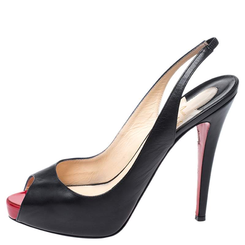 

Christian Louboutin Black Patent N°Prive Slingback Sandals Size