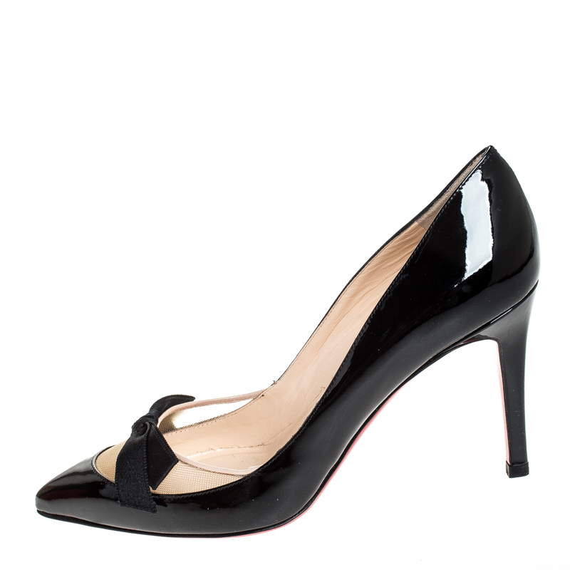 

Christian Louboutin Black Patent Leather and Mesh Bow Pointed Toe Pumps Size