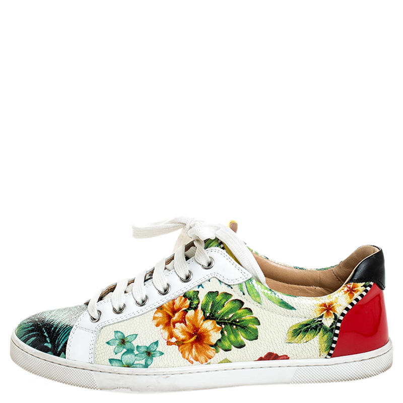

Christian Louboutin Multicolor Textured Floral Printed Patent Leather Hawaii Low Top Sneakers Size