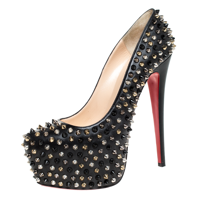 Pre-owned Christian Louboutin Black Spiked Leather Daffodile Platform ...