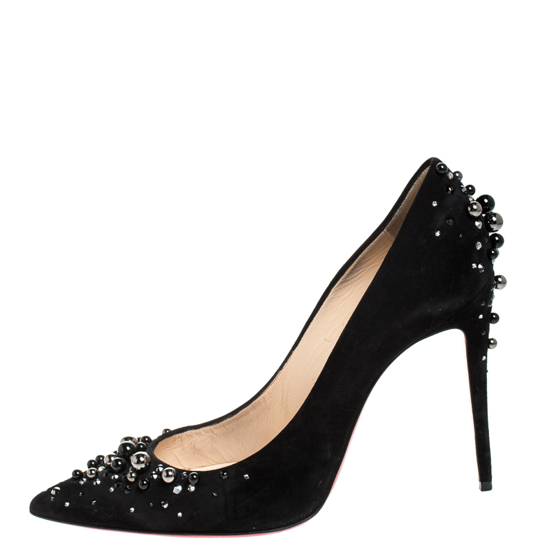 

Christian Louboutin Suede Leather Candidate Embellished Pointed Toe Pumps Size, Black