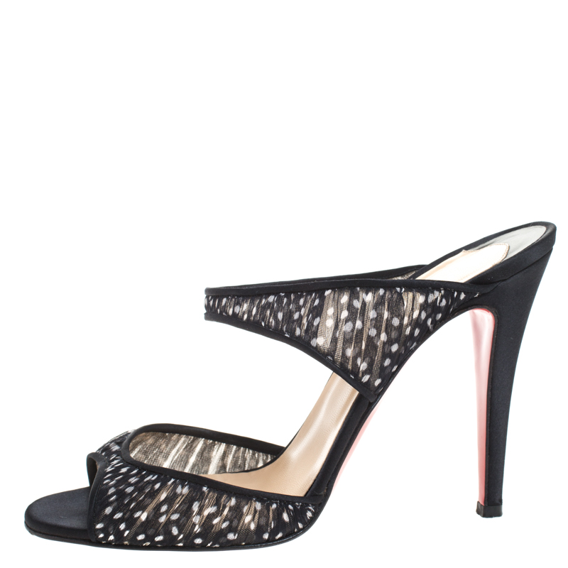 

Christian Louboutin Black/White Polka Dot Fabric And Satin Trim Miss Chief Sandals Size