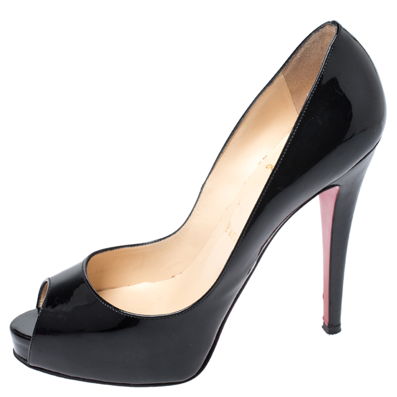 

Christian Louboutin Black Patent Leather New Prive Peep Toe Pumps Size