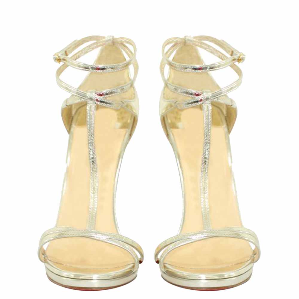 

Christian Louboutin Silver Metallic Leather Sandals Size