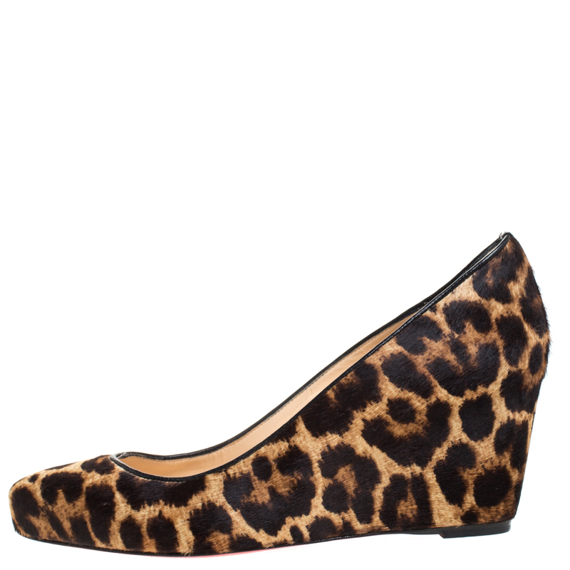 

Christian Louboutin Brown/Black Leopard Print Calfhair Melissa Wedge Pumps Size