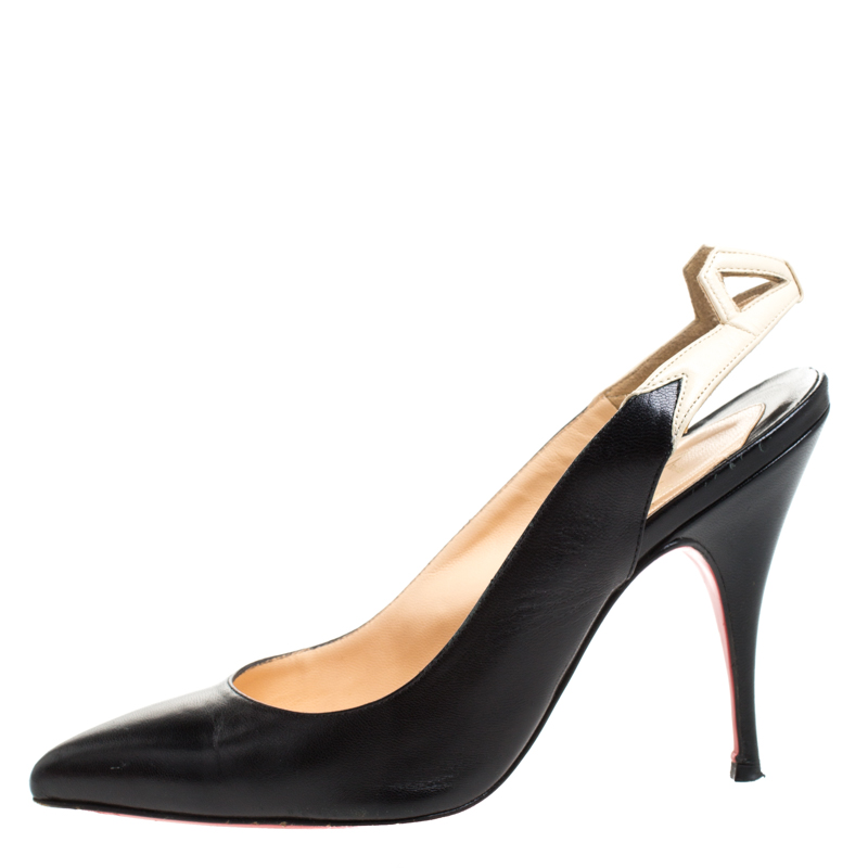 

Christian Louboutin Black Leather And White Bow Slingback Pointed Toe Sandals Size