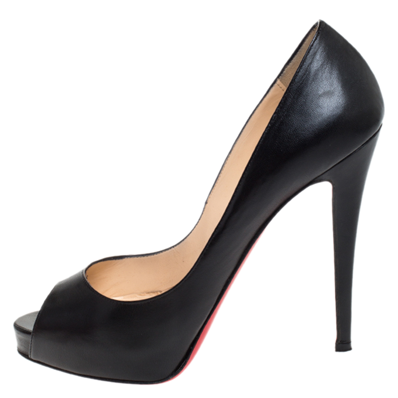 

Christian Louboutin Black Leather Very Prive Peep Toe Pumps Size