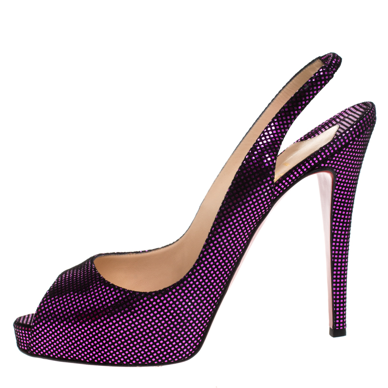 

Christian Louboutin Metallic Purple/Black Textured Suede No. Prive Slingback Sandals Size