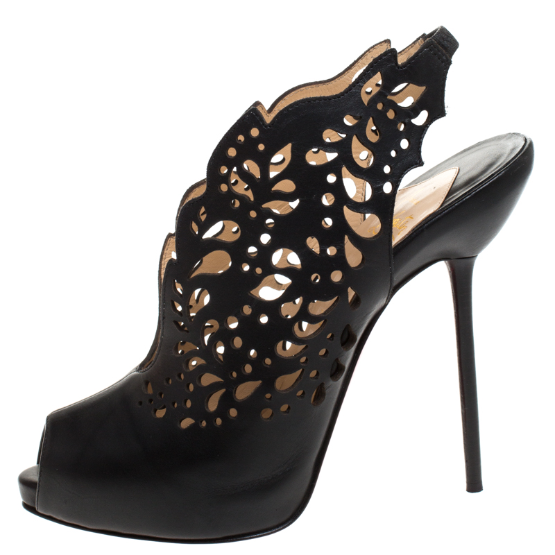 

Christian Louboutin Black Lasercut Leather Markesling Slinback Sandals Size