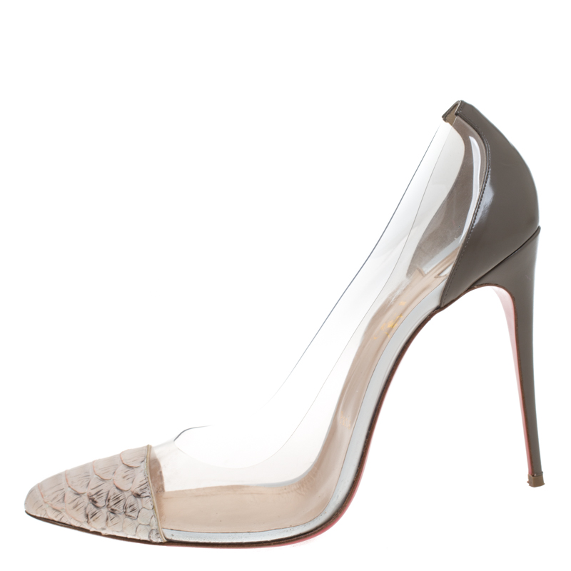 

Christian Louboutin Beige Python Leather And PVC Pointed Toe Pumps Size