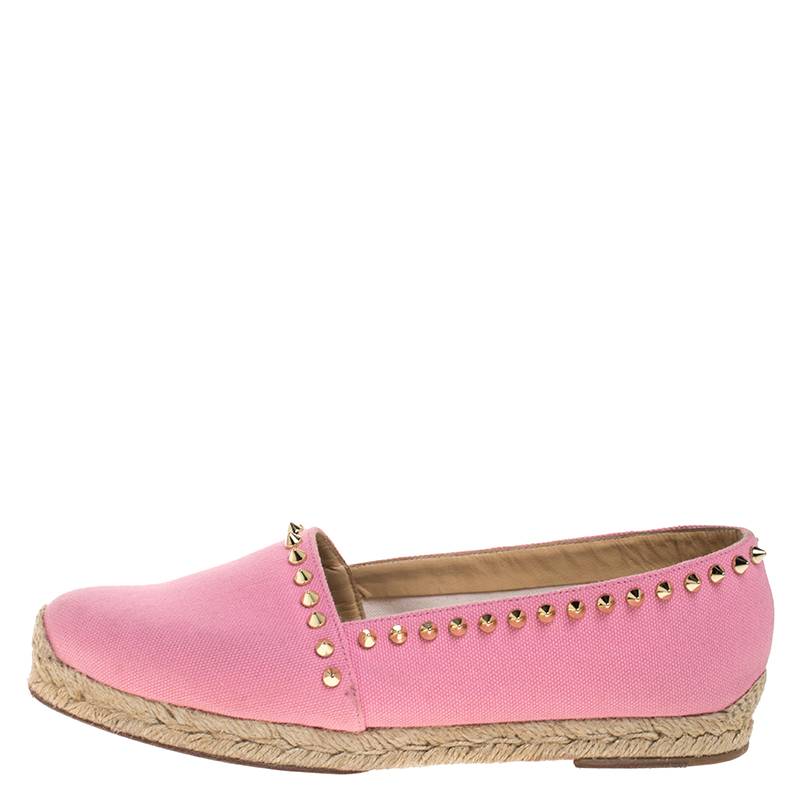 

Christian Louboutin Pink Canvas Ares Spiked Espadrilles Flats Size