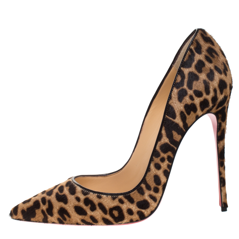 

Christian Louboutin Beige/Brown Leopard Print Pony Hair So Kate Pointed Toe Pumps Size